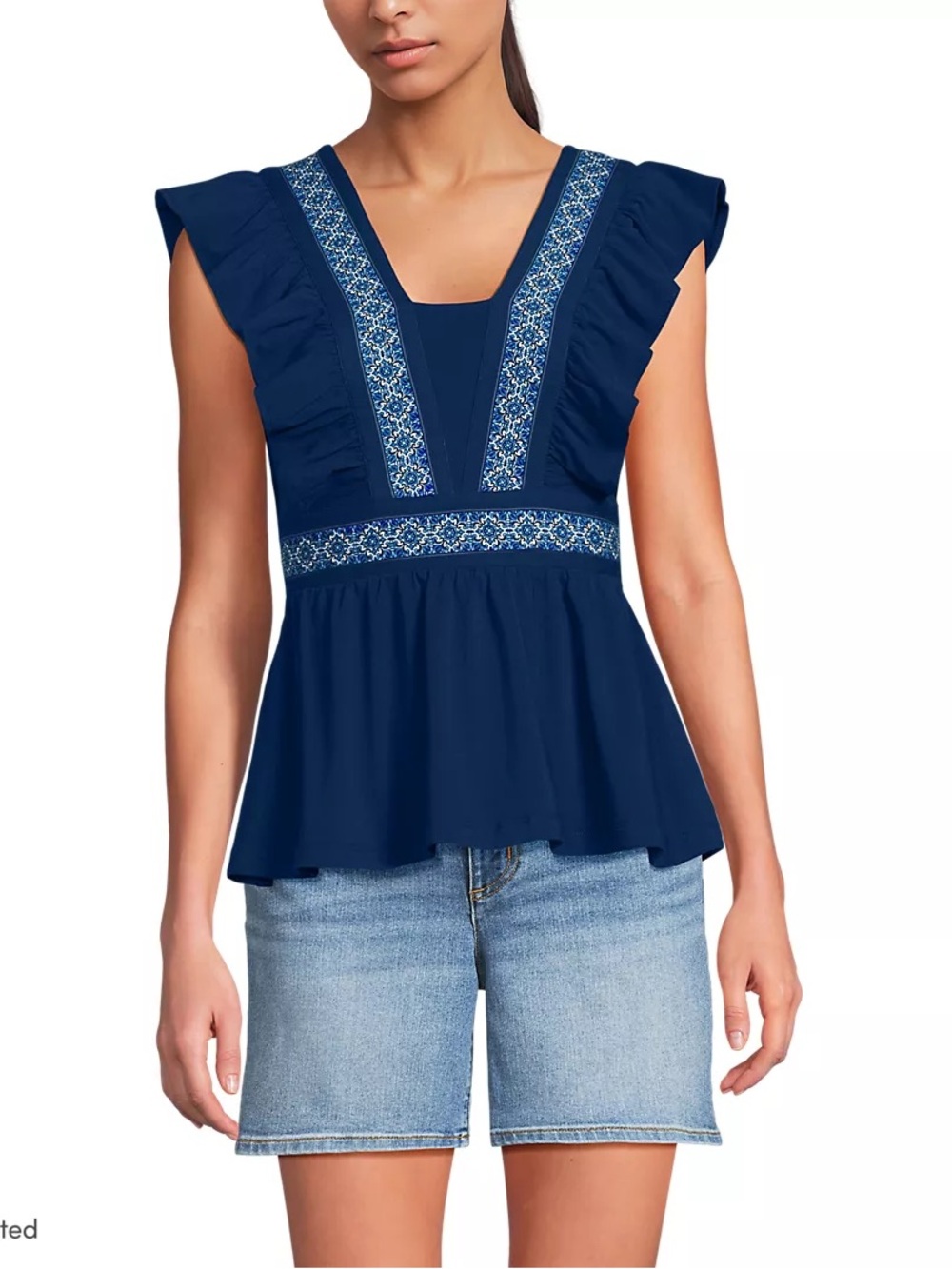 Lands' End Women's Lightweight Jersey Ruffle Peplum Top